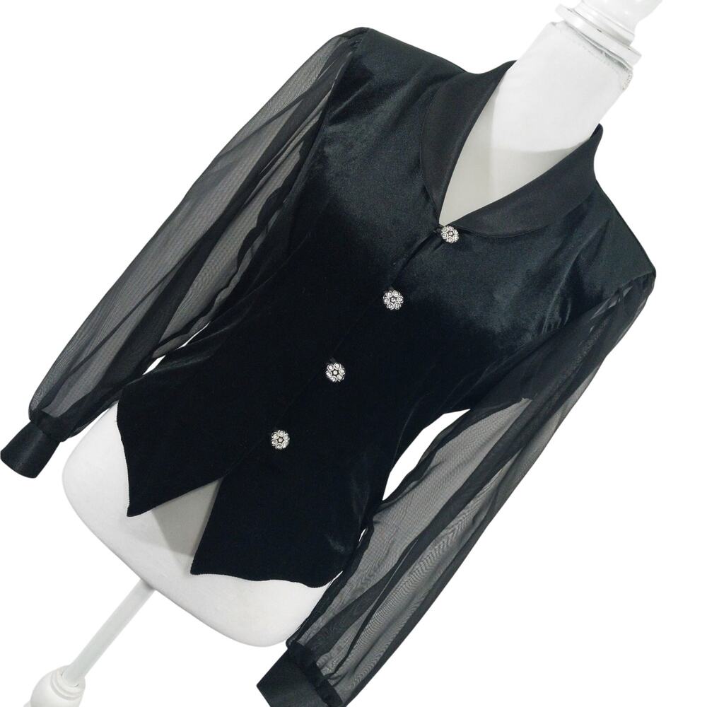 Dressbarn Black Sheer Sleeve Blouse - Picture 9 of 9